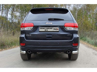 Защита заднего бампера овальные уголки 75х42 мм ТСС для Jeep Grand Cherokee 2013-2021