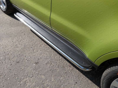 Пороги с площадкой нержавеющий лист 42 мм ТСС для Kia Soul 2014-2016