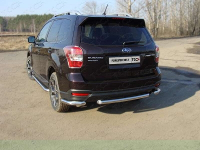 Защита заднего бампера центральная 60 мм ТСС для Subaru Forester SJ 2013-2016