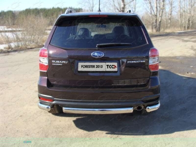 Защита задняя короткие овальные уголки 75х42 мм ТСС для Subaru Forester SJ 2013-2016