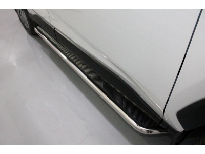 Пороги с площадкой нержавеющий лист 42 мм для Toyota RAV4 2019-2021