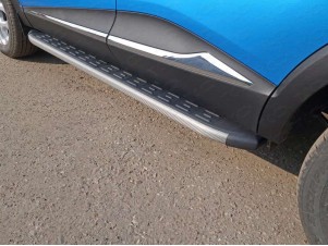 Пороги алюминиевые ТСС с накладкой серые для Renault Kaptur № RENKAP16-24GR